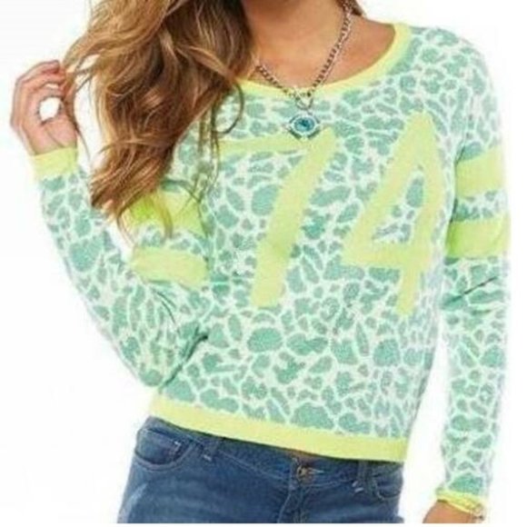 Womens Crop Sweater Juicy Couture S Neon Green Metallic Long Sleeve Sweatshirt - Picture 1 of 5